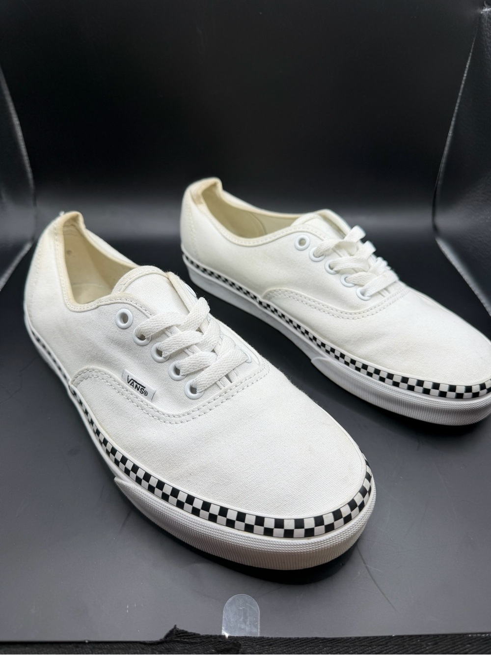 Vans Authentic White Canvas Checkerboard Foxing Sneakers Women’s 7.5